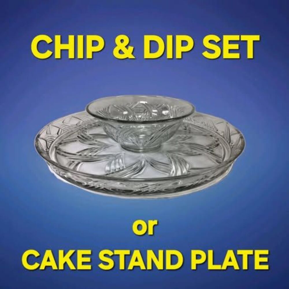 CC2  Anchor Hocking Glass ✨  CHIP DIP SET  or CAKE STAND Savanna Swirls